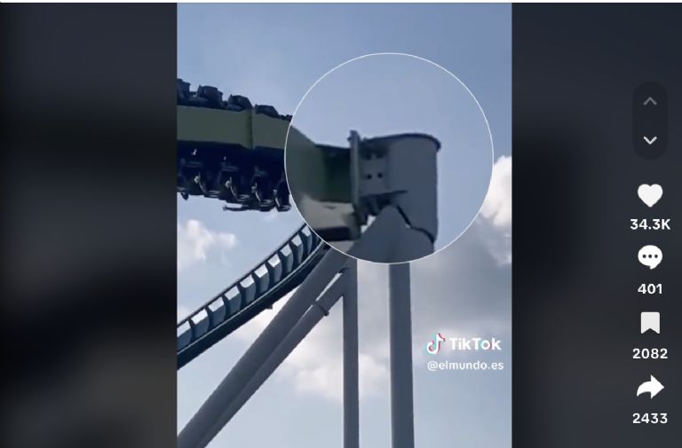 Por: Cortesía Captan momento en que estructura se separa al paso del carrito con gente en una montaña rusa (Vídeo)