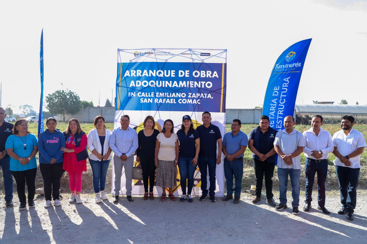 Arranca Mundo Tlatehui adoquinamiento en calle Emiliano Zapata de San Rafael Comac