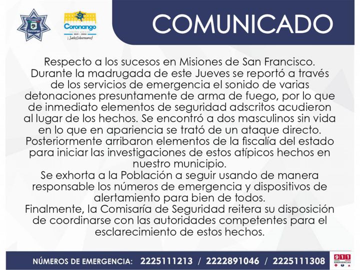 Por: Cortesía Lula Pineda Caso aislado, balacera en Misiones de San Francisco: Gerardo Sánchez