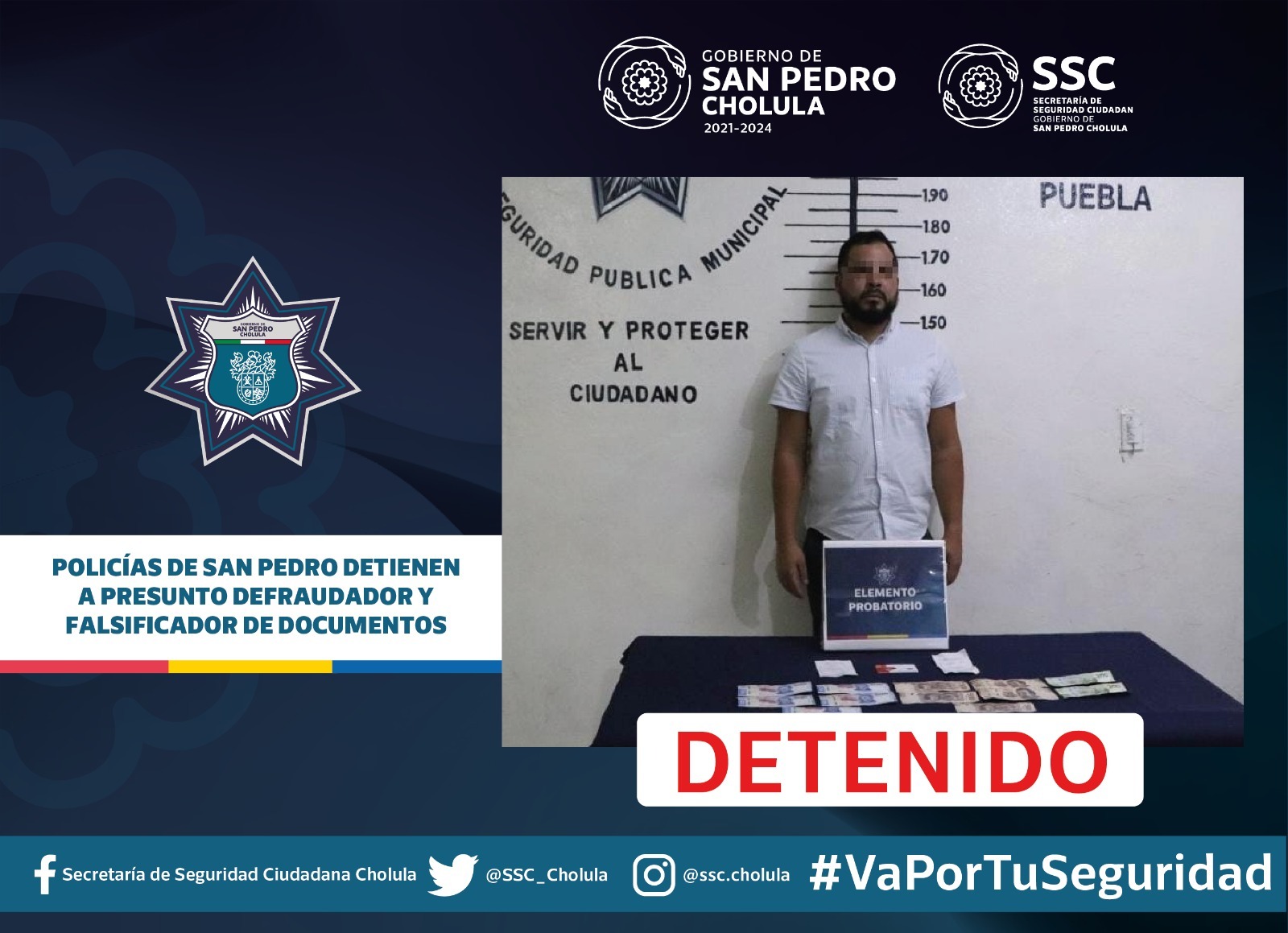 Comunicado oficial Policías de San Pedro detienen a presunto defraudador y falsificador de documentos