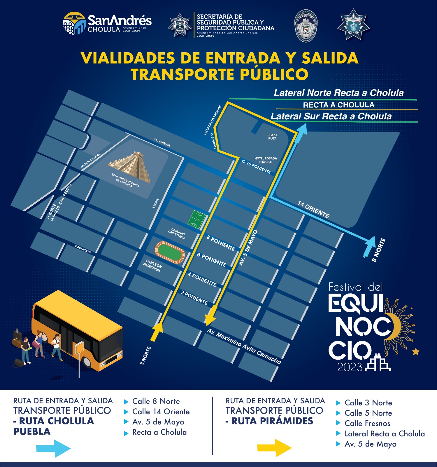 Anuncia Ayuntamiento de San Andrés Cholula dispositivo de vialidad en el marco del “Festival del Equinoccio 2023”