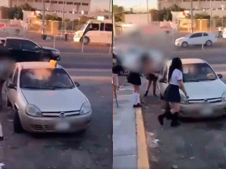 Alumnas de preparatoria apedrean auto de hombre que se hacía tocamientos mientras las observaba (Vídeo)