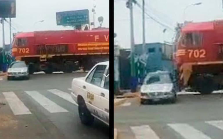 Por: Cortesía "Por poco muere": Captan a taxista imprudente que logra ganarle el paso a tren (Vídeo)
