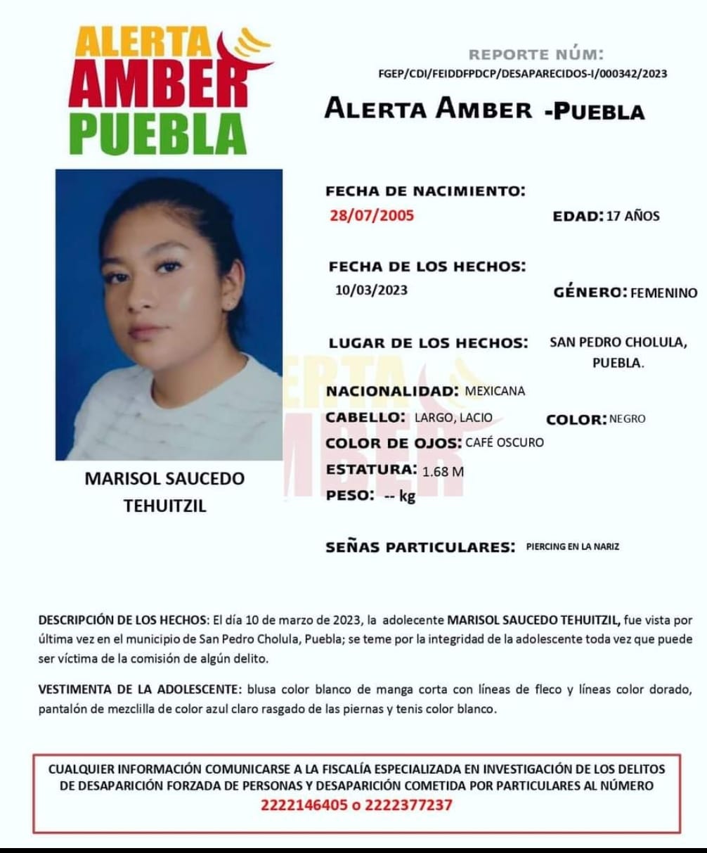 Lanzan Alerta Amber por desaparición de adolescente de 17 años 