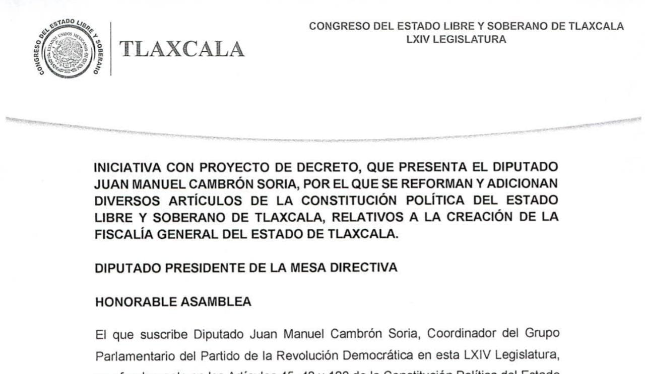Llega al senado propuesta para creación de una Fiscalía General en Tlaxcala
