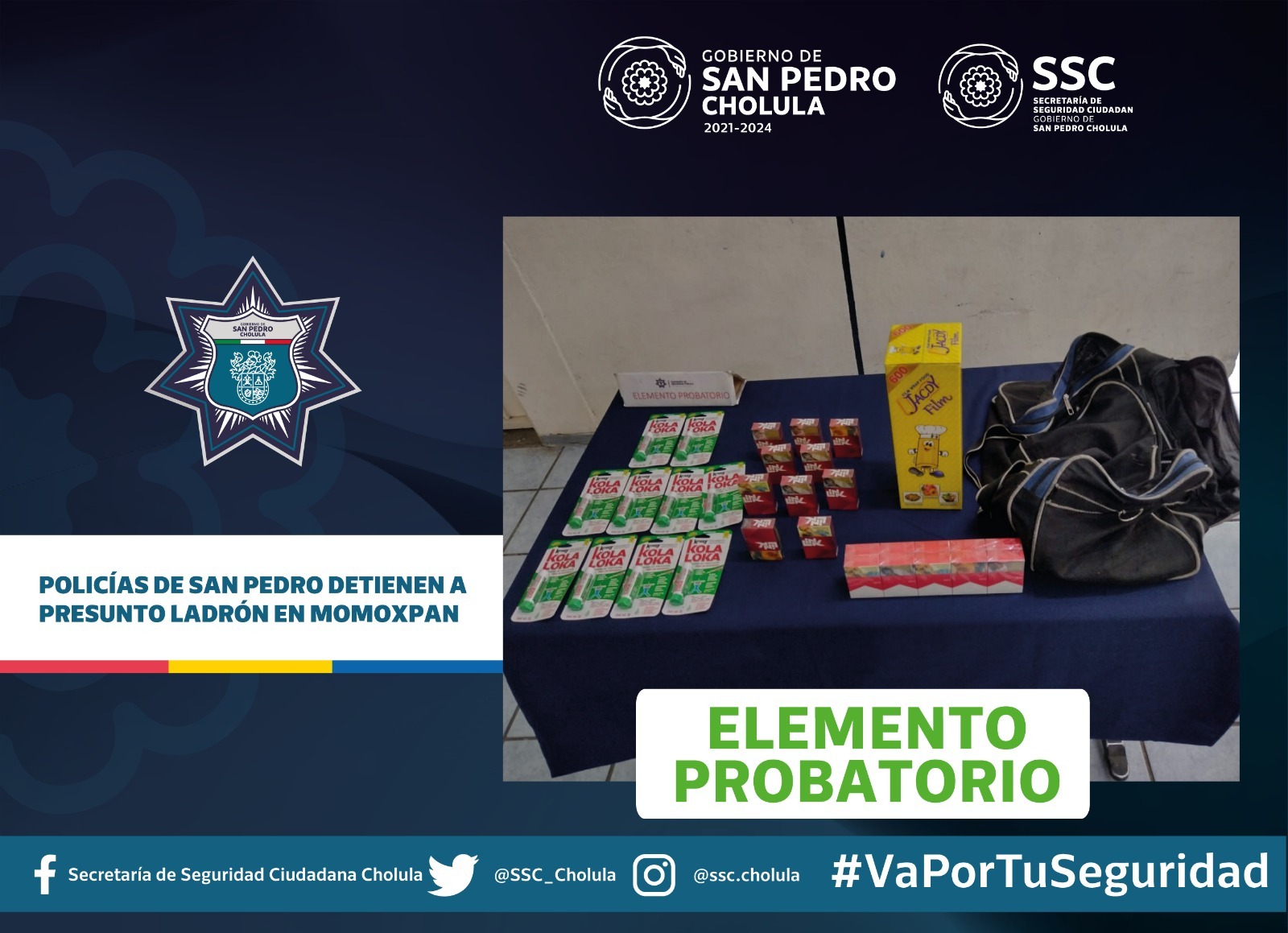 Policías de San Pedro detienen a presunto ladrón en Momoxpan 