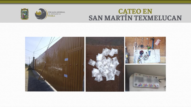 Por: Cortesía En Texmelucan la Fiscalía aseguró droga y placas con reporte de robo.