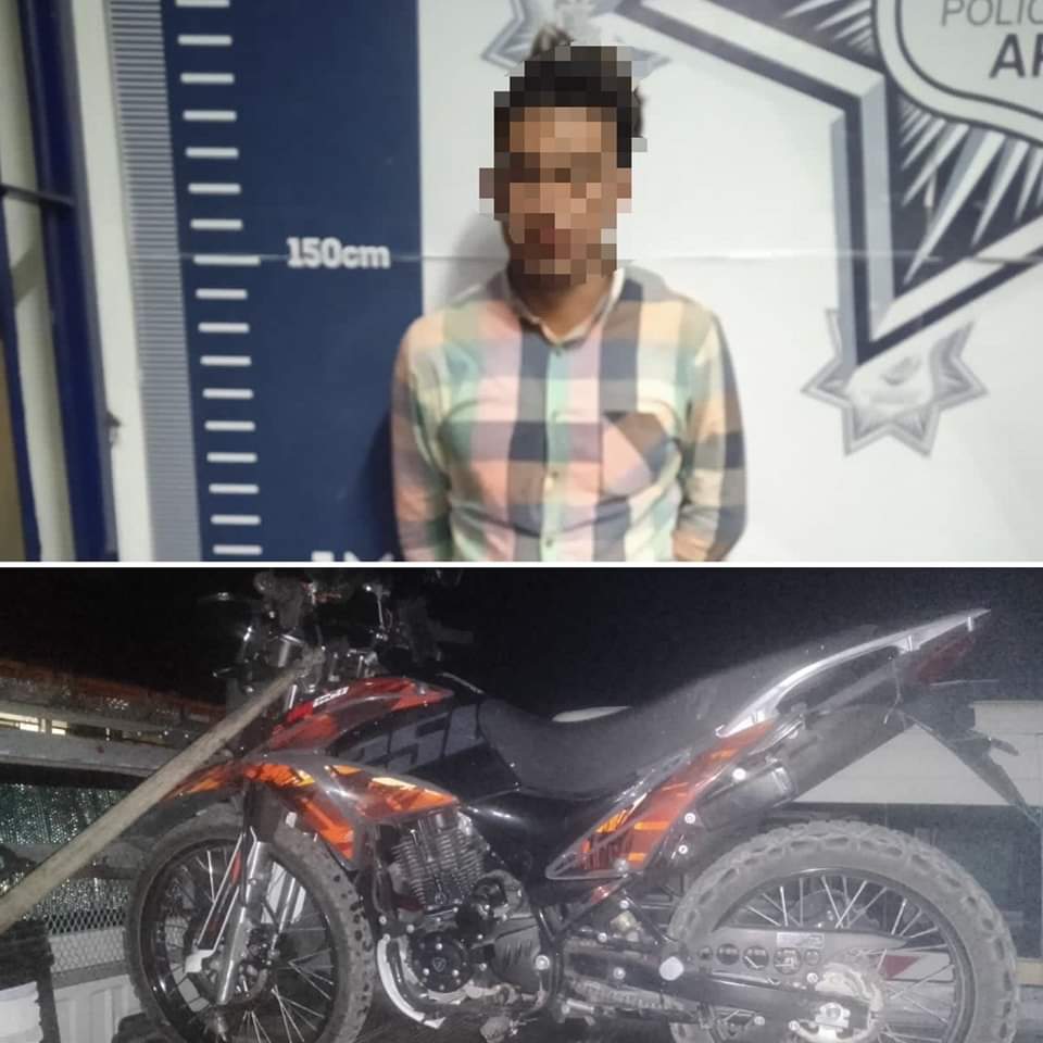 Con moto robada aseguran a sujeto en Apizaco: Policia Municipal lo pone a disposición