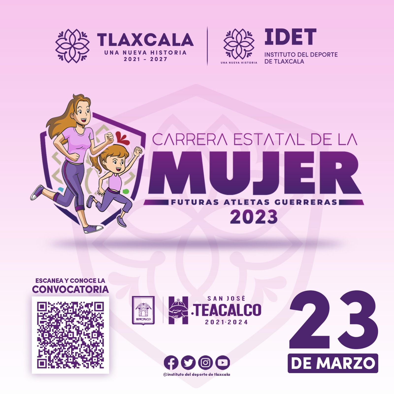 Invita IDET a participar en la carrera estatal de la mujer 5k “futuras guerreras atletas”