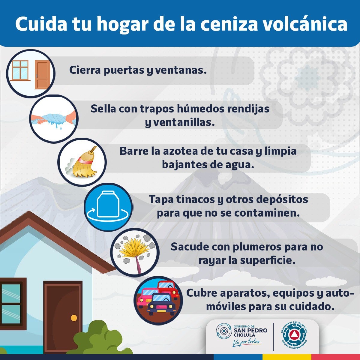 Gobierno de Cholula emite recomendaciones ante caída de ceniza, en apego a disposiciones estatales