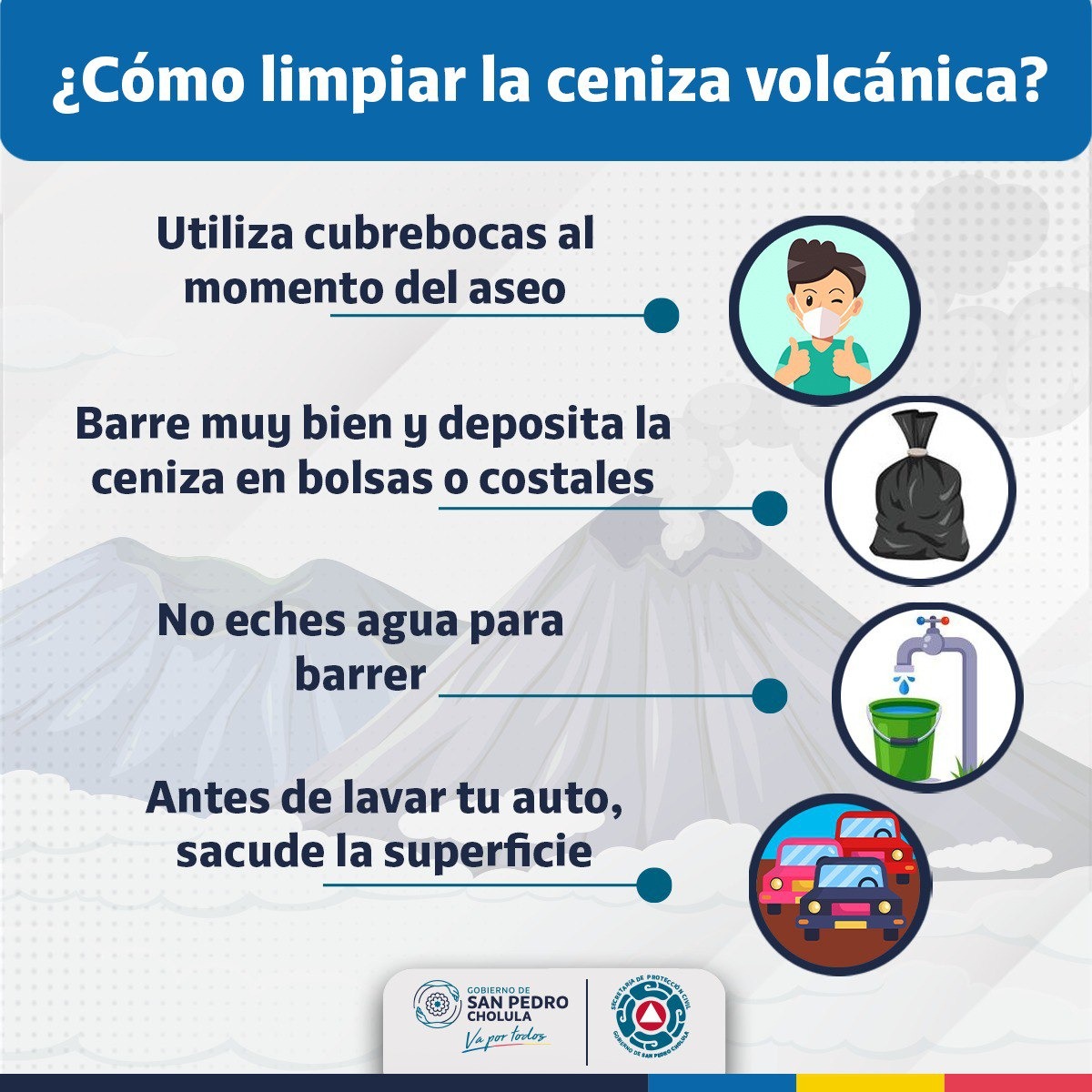 Comunicado oficial Gobierno de Cholula emite recomendaciones ante caída de ceniza, en apego a disposiciones estatales