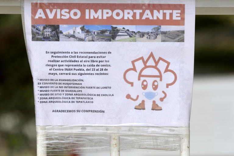 Por: Cortesía Cierran zonas turísticas y arqueológicas por ceniza del Popocatépetl en Puebla