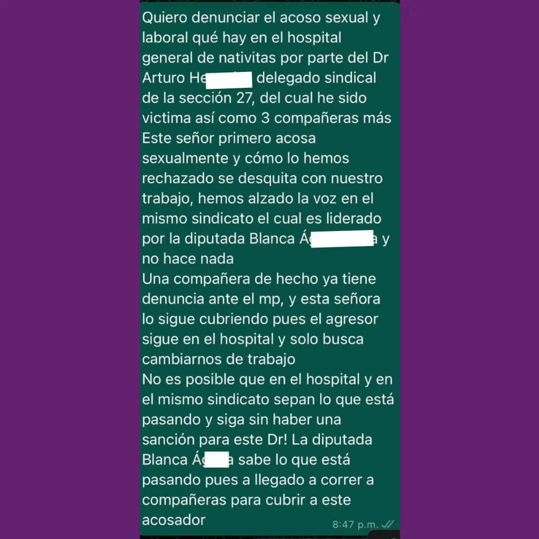 Señalan a delegado sindical del SNTSSA por presunto acoso