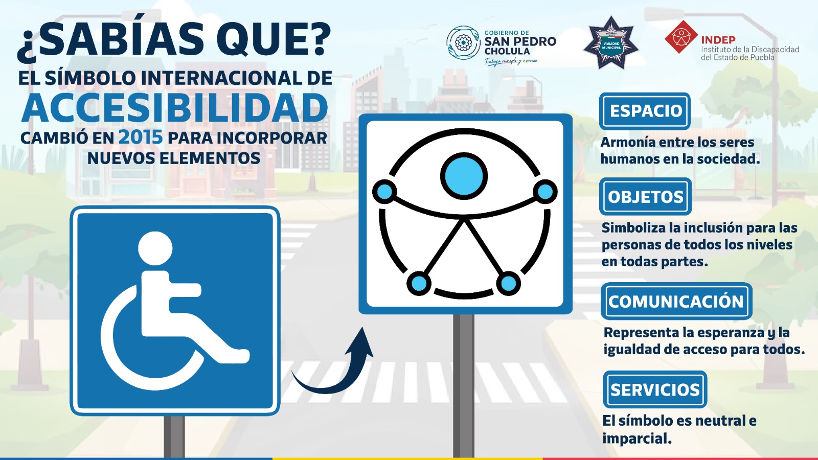 Por: Cortesía Lula Pineda San Pedro Cholula se convierte en un ejemplo de inclusión al adoptar el símbolo de accesibilidad universal