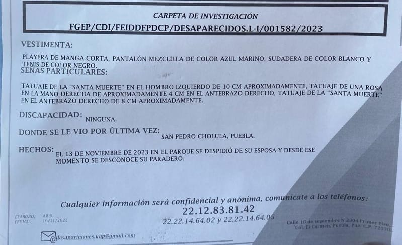 Por: Cortesía Lula Pineda Faustino González se despide en el parque de San Pedro Cholula de su esposa, no lo han vuelto a ver