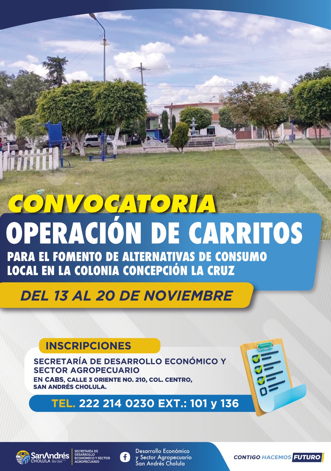 Por: Cortesía Lula Pineda Convocatoria para operación y asignación de carritos en el Parque Intermunicipal y Concepción La Cruz: SACH