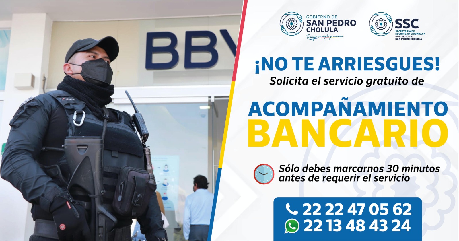 Comunicado oficial Policía de San Pedro Cholula refuerza acompañamiento bancario para evitar asaltos