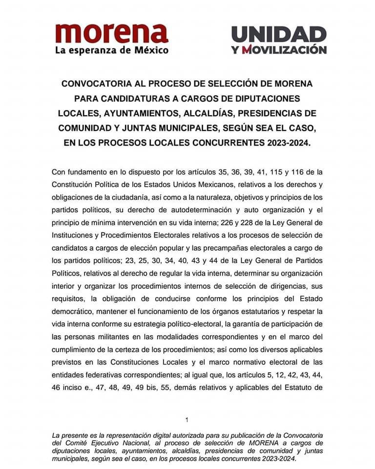 Anuncia Morena convocatoria para puestos de elección locales 