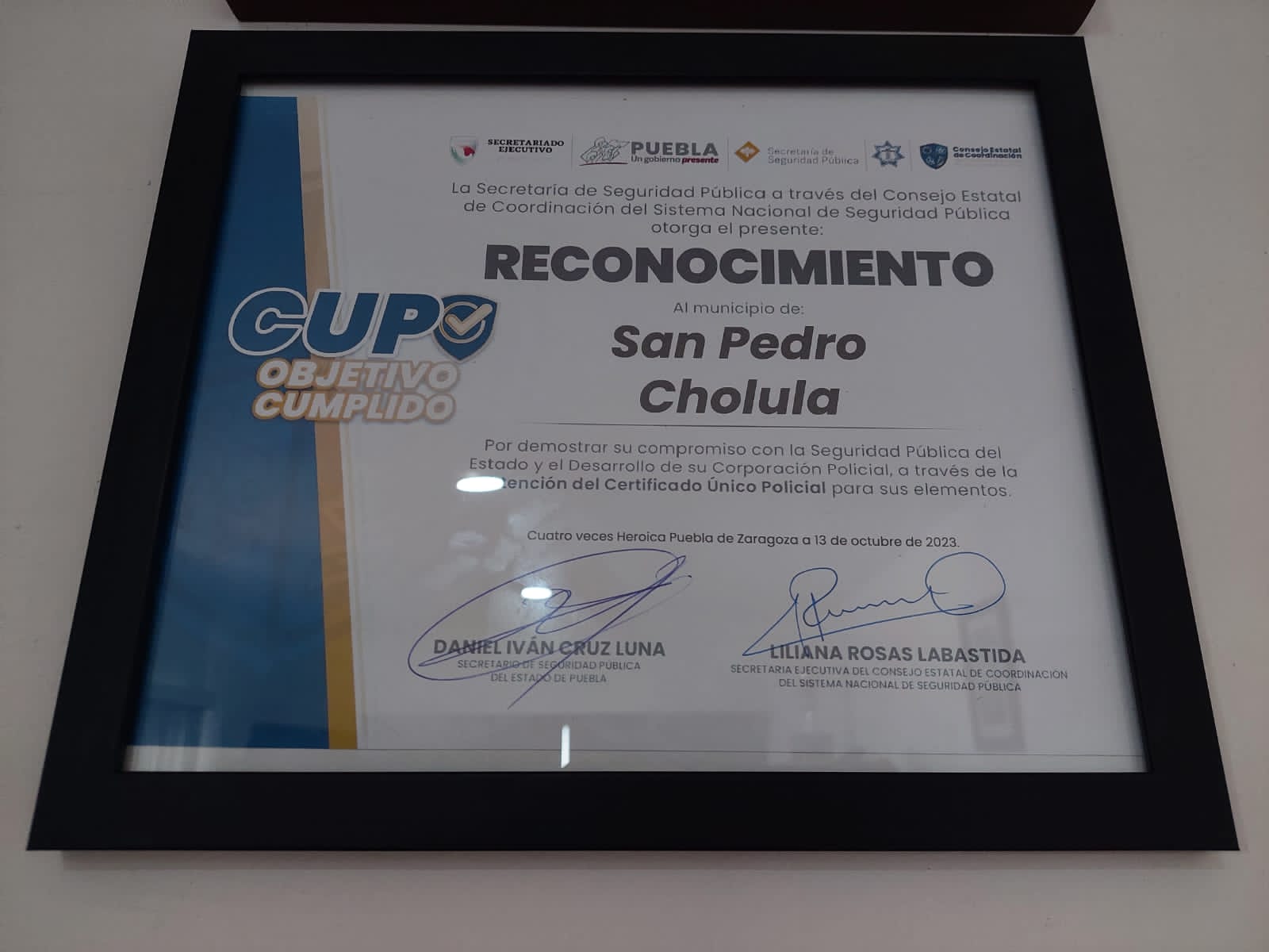 Comunicado oficial Policía de San Pedro Cholula, reconocida por certificar a todos sus elementos con CUIP: SSP
