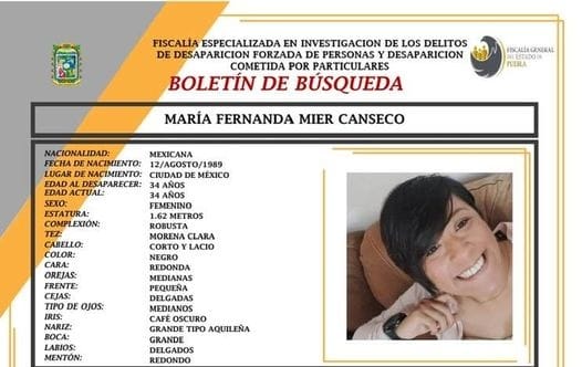 Emite FGEP ficha de búsqueda de María Fernanda Mier Canseco 