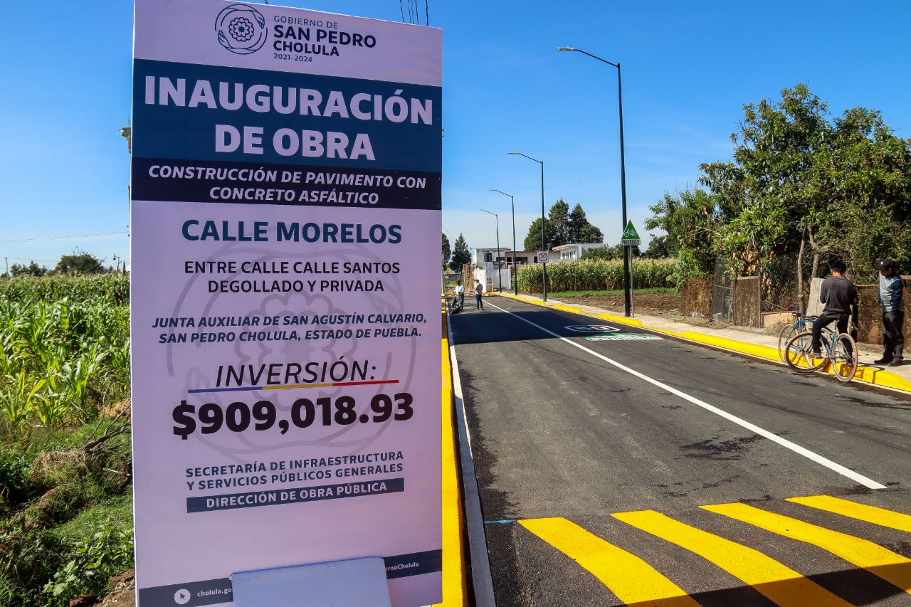 Comunicado oficial Entrega Paola Angon pavimentación de la calle Morelos, en beneficio San Agustín Calvario