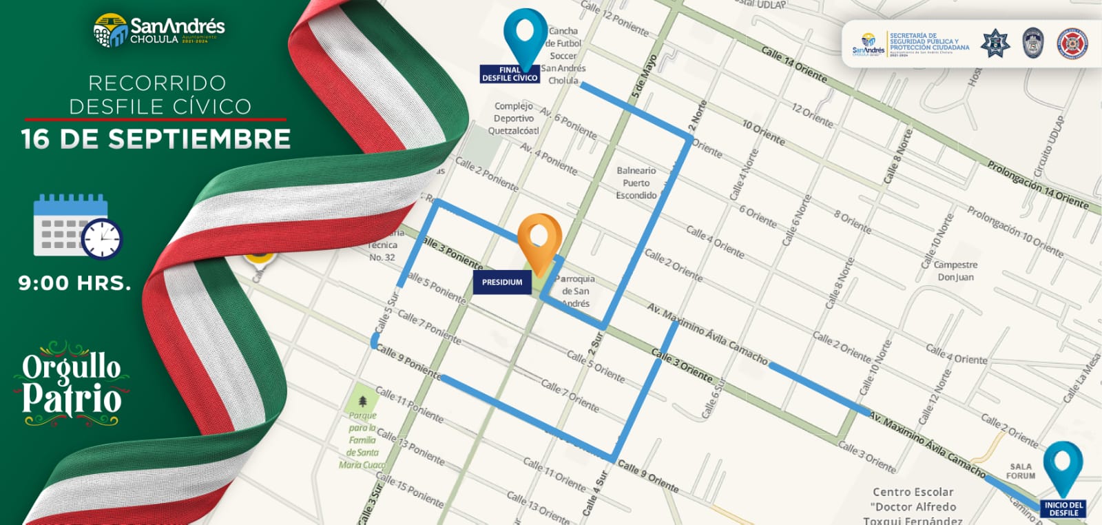 Comunicado oficial Listo en San Andrés Cholula operativo de seguridad “Fiestas Patrias 2023”