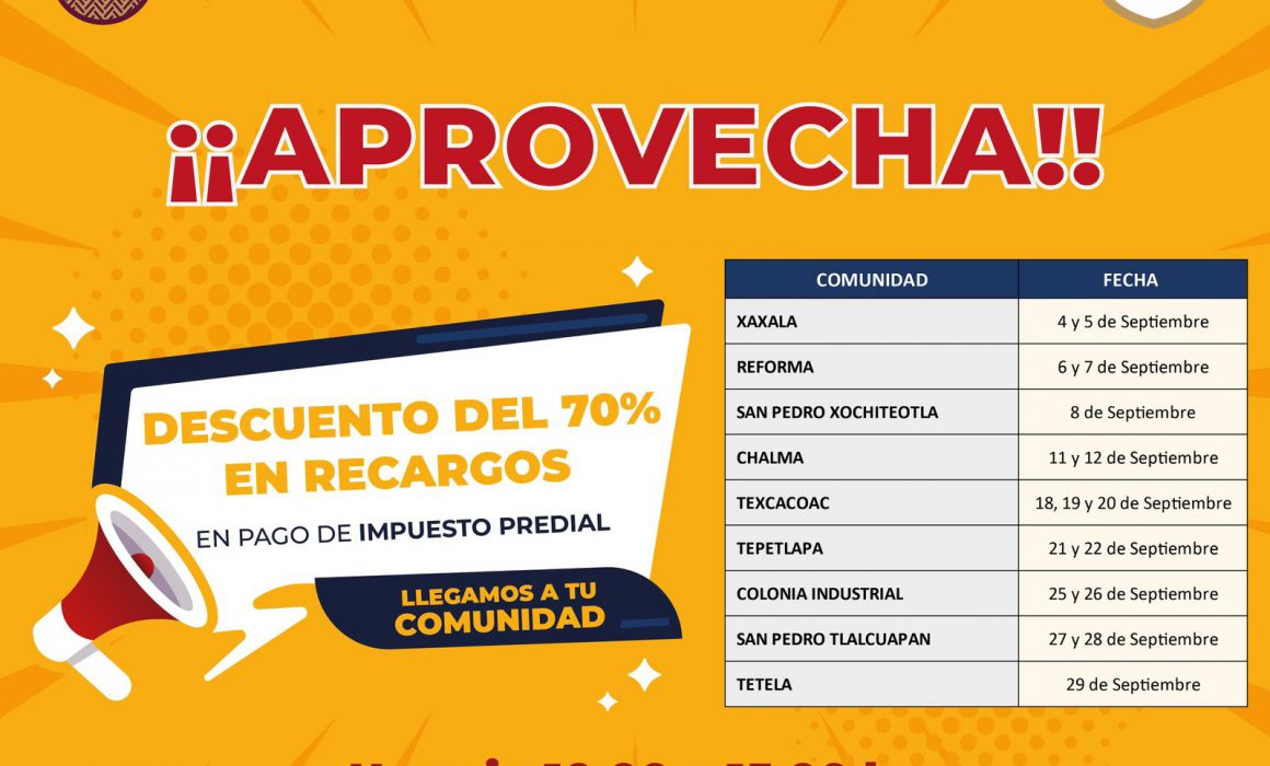 Por: Cortesía Continuan descuentos en el pago de predial en comunidades de Chiautempan