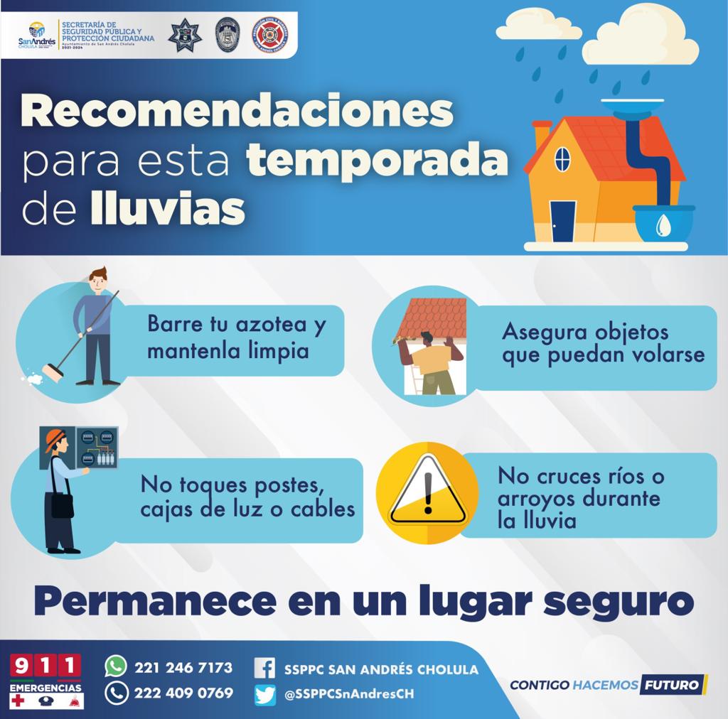 comunicado oficial Emite Protección Civil de San Andrés Cholula recomendaciones por temporada de lluvias