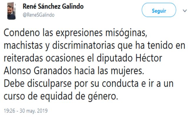 René Sánchez Galindo pide que Héctor Alonso sea removido de la Mesa Directiva del Congreso