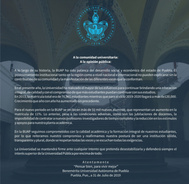 BUAP comunicado