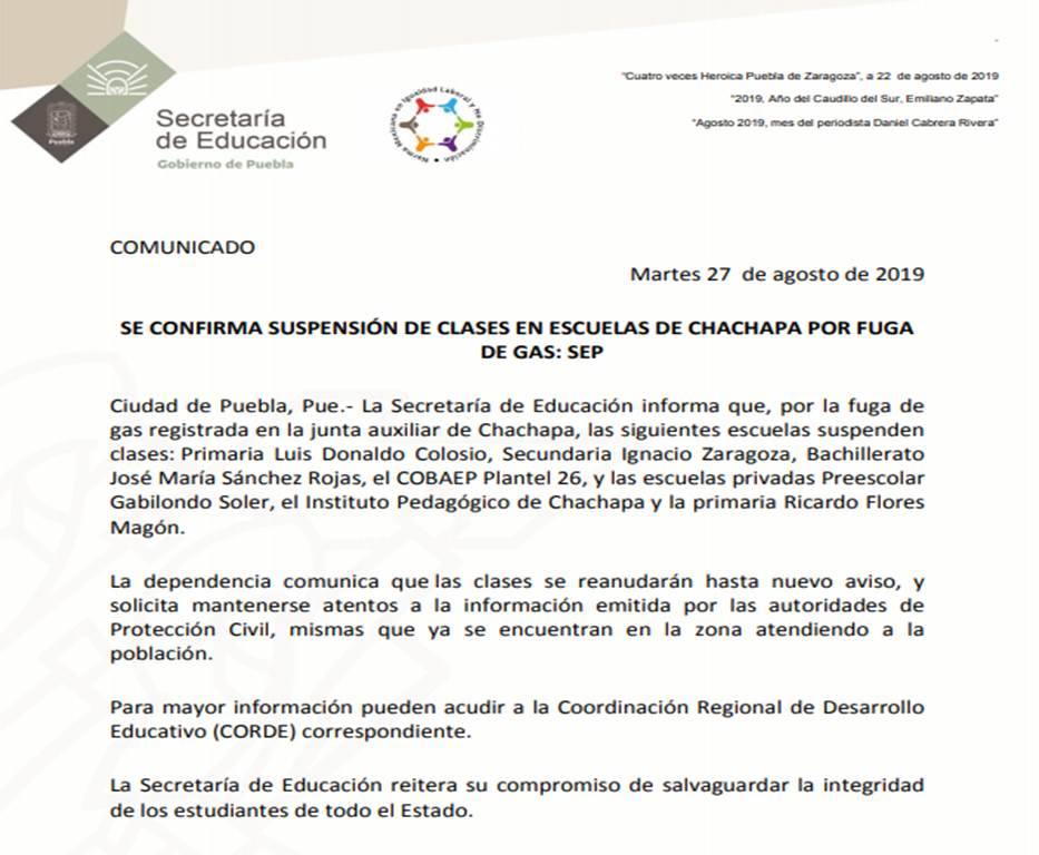 Foto: Twitter  Tras fuga de gas LP suspenden clases en Chachapa: SEP