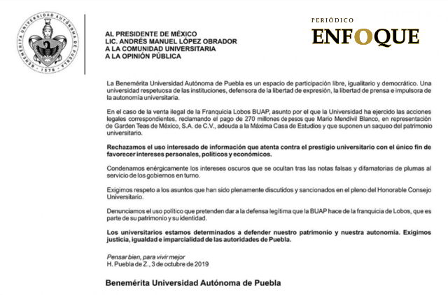 Foto: Cortesía (Redes) BUAP demanda imparcialidad a AMLO y gobierno en turno por caso Lobos