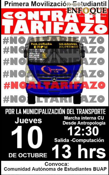 Foto: Cortesía (Redes) Preparan estudiantes BUAP marcha contra el alza a la tarifa del transporte público