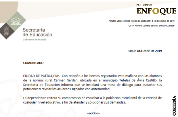 Foto: Cortesía  Mantendrá SEP Estatal diálogo con alumnas de la escuela normal rural “Carmen Serdán”