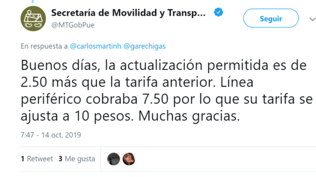 Aumenta a 10 pesos tarifa de la Línea Periférico, confirma SMT  