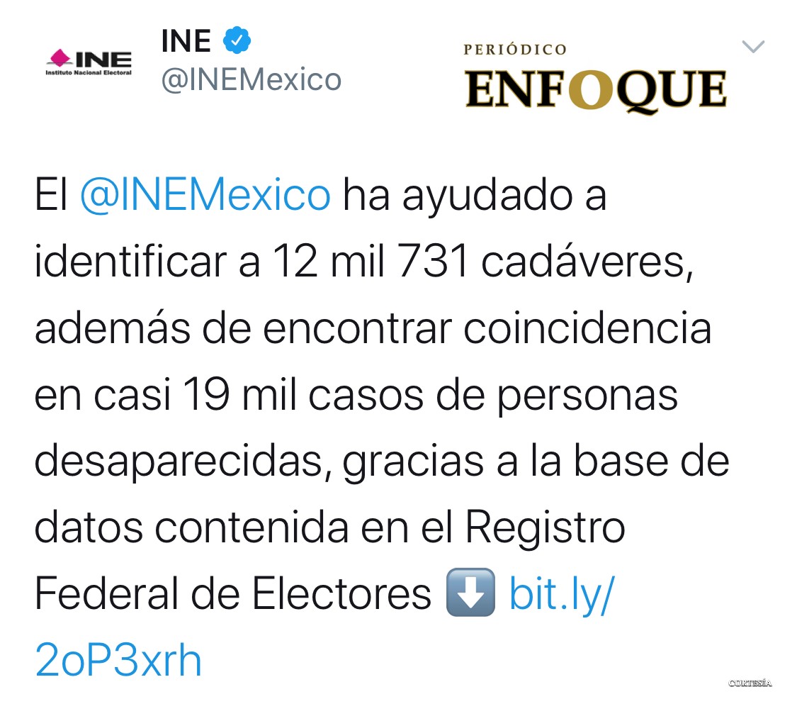 INE ayudó a reconocer 12 mil cadáveres 