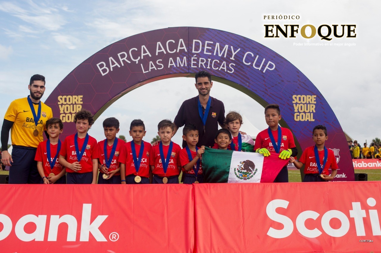 Foto: Cortesía Escuela poblana logró título en la Barça Academy Cup